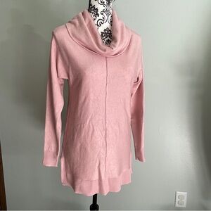 Joan Vass Women’s Size S Sweater Pullover Pink Tunic Long Sleeve Knit Cowl Neck